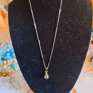 Elegant Handmade Silver Necklace with Rainbow Faceted Teardrop Pendant